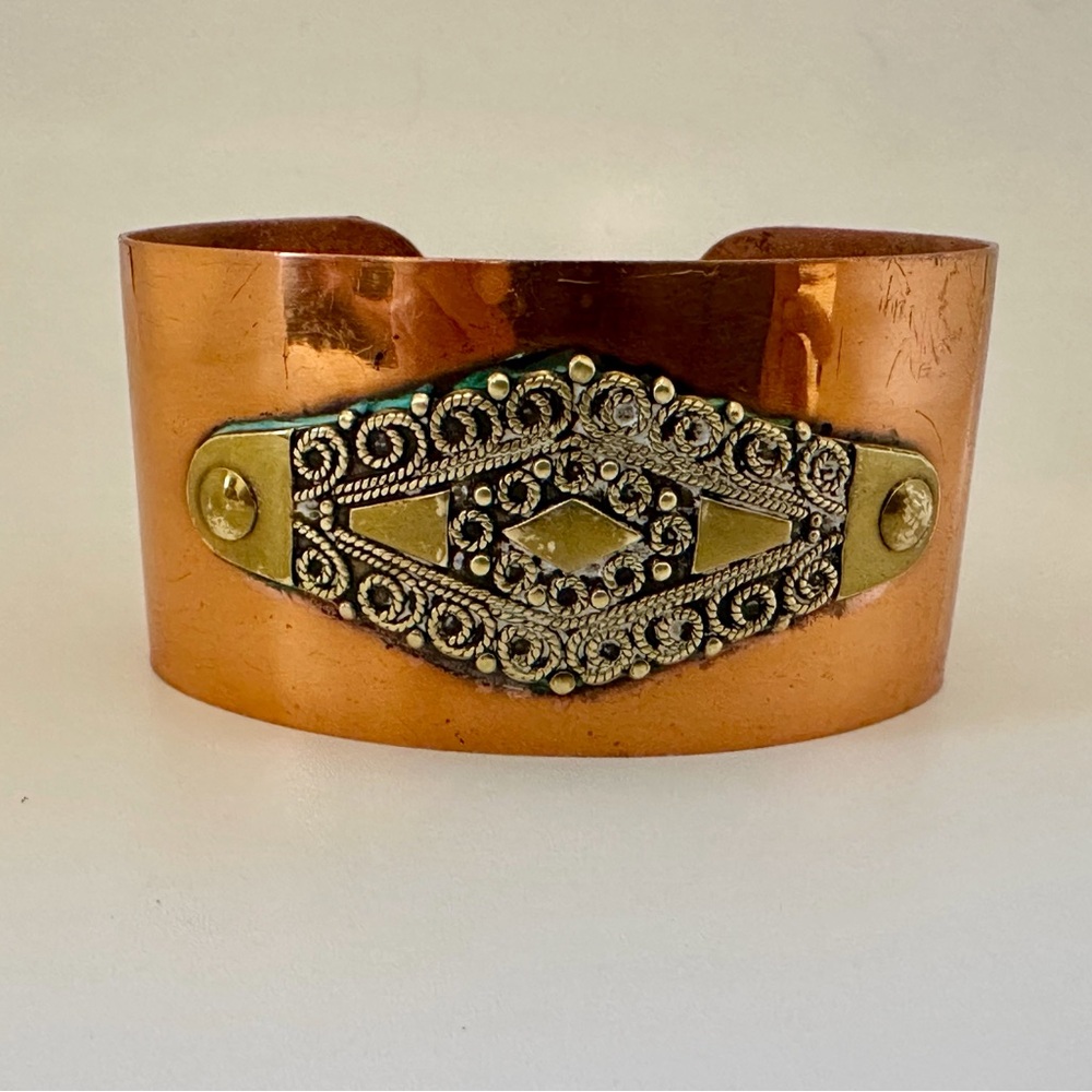 Copper Cuff Bracelet with Intricate Design